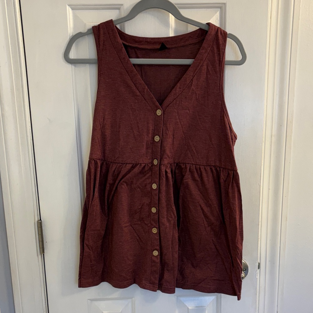 SHEIN Burgundy Sleeveless Button-Front Blouse